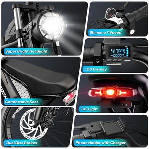 Vélo électrique <span class=keywords><strong>VTT</strong></span> 20 pouces 15 Ah avec moteur intégré, vélo électrique rapide, cyclomoteur électrique, vélo hybride, vélo électrique tout-terrain pour adultes - Product Image 2