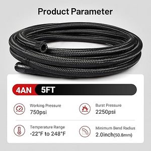 สายเชื้อเพลิงยางสังเคราะห์ E85 สำหรับมอเตอร์ ขนาด 4AN สายถัก AN4 ทำจากไนลอน CPE ผิวเรียบ สีดำ ยาว 5 ฟุต พร้อมตาข่ายลวดสแตนเลส - Product Image 4