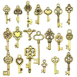 จี้กุญแจโลหะผสมสีทองโบราณ รูปทรงหลากหลาย อุปกรณ์ตกแต่งเครื่องประดับ DIY สไตล์เรโทรศิลปะ สำหรับทำสร้อยข้อมือและสร้อยคอ - Product Image 4
