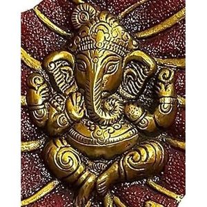 PARIJAT Handicrafts Red-Golden Metal Ganesha Wall Hanging Hand-carved Lord <b>Home</b> Decorative - Product Image 5