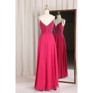 Robe de soirée moderne en tulle à sequins roses frais et <span class=keywords><strong>sexy</strong></span> Robe de soirée longue avec sangle spaghetti fente profonde en V et robes de demoiselle d'honneur rouge rose - Product Image 3