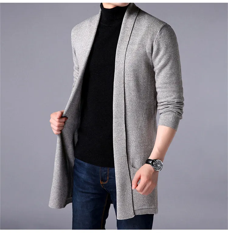 2021 spring and autumn men's thin mid-length knitted cardigan fashion solid color sweater