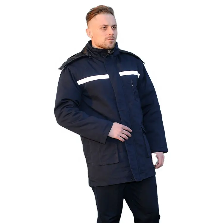 Uniforme de travail d'hiver de style moyen, manteau de travail en plein air personnalisé avec bandes réfléchissantes, veste de travail