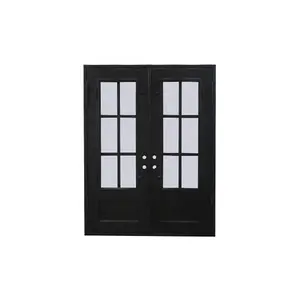 Custom Modern Private Forged French Glass Door Luxury Finished Steel Entry Door with Tempered Glass for Hotel Interior Use