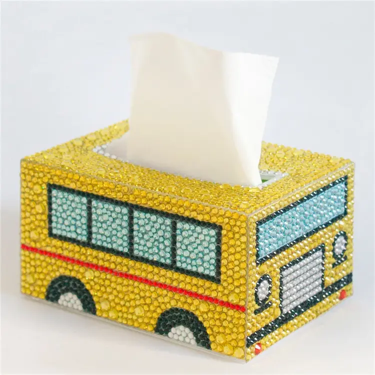 2022 nuevo Diy 5d creativo autobús de dibujos animados cuentas de cristal caja de pañuelos para decoración de mesa