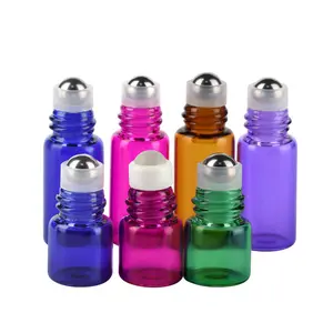精油香水玻璃金属滚筒瓶透明琥珀色粉红色绿色1毫升2毫升3毫升5毫升10毫升玻璃卷瓶盖瓶盖