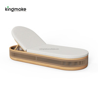 Chaise longue d'extérieur réglable en teck avec coussin, chaise longue de luxe de style resort avec tissu résistant aux intempéries