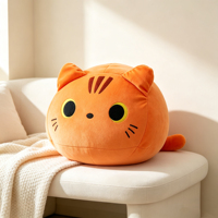 Bantal Kucing Bulat Oranye Lucu, Bantal Lembut Isi Partikel Busa Kain Halus untuk Dekorasi Sofa Rumah & Hadiah Liburan