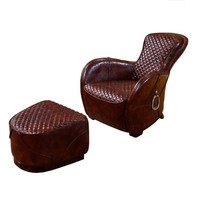 Fauteuil de salon individuel en cuir de vachette style rétro industriel, type selle de cheval, en chêne, pour une relaxation optimale