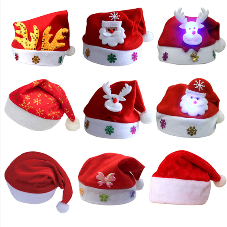 2021 Winter Pet Adult Baby First Santa Claus Red Wine Sublimation Pudding Led Light Merry Christmas Hat In Bulk