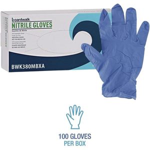 Gants jetables en nitrile bleu sans poudre Boardwalk Série 380, 9,5 pouces, épaisseur 4 mil, usage général, taille moyenne, 100 par boîte - Product Image 6
