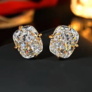 Boucles d'oreilles solitaires minimalistes pour femme en or 14K rempli, avec zircon cubique taille coussin 7x9mm, coupe glacé<span class=keywords><strong>e</strong></span> étincelante et géométrique, inaltérable - Product Image 4