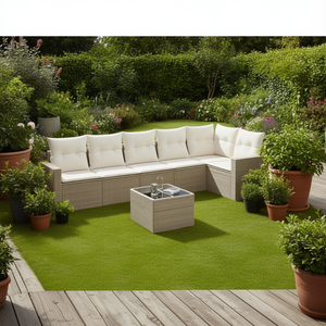Conjunto de Sofás de Jardín de Ratán Beige, 6 Plazas, Muebles de Exterior Resistentes a la Intemperie, Diseño Contemporáneo - Product Image 2