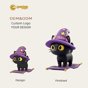Nouvelle figurine en résine <span class=keywords><strong>Chat</strong></span> Noir Magique 2026 avec chapeau de sorcier violet, étoile dorée et tapis volant – Jouet d'art fantaisie Kawaii, statuette OEM - Product Image 1
