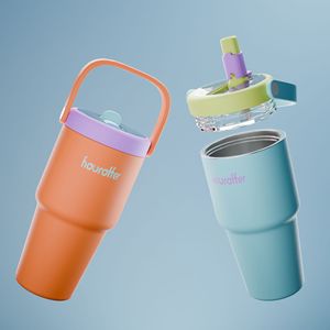 Car Cup With Handle Dust Cover Design Straw Emerald Color S063 Thermos For Home Car Office Outdoor Use - Product Image 4
