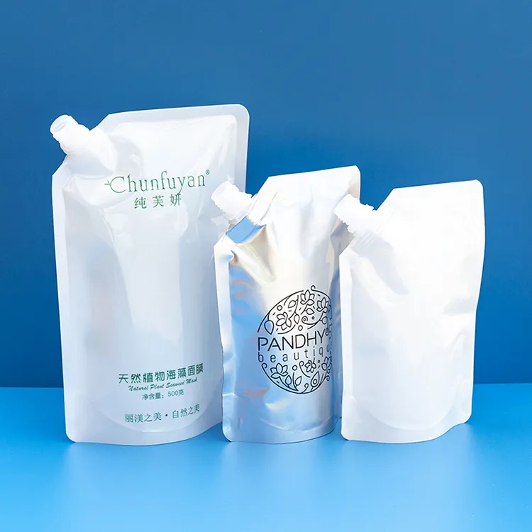 पेय जूस प्यूरी दही दूध पुनर्चक्रण योग्य पैकेजिंग सक्शन के साथ स्टैंड अप पाउच के लिए कस्टम प्रिंट प्लास्टिक साफ़ तरल टोंटी बैग