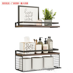 Floating <b>Wall</b> <b>Mounted</b> <b>Shelf</b> Wooden 40cm 2 Tier With Wire Basket For Kitchen Bathroom Living Room Storage - Product Image 5