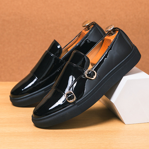 Mens Black Shoes - Shiny Dress Loafers for Men - Slip-On & Round Toe