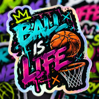 Pegatinas Holográficas Personalizadas de Baloncesto, Vinilo Impermeable, Calcomanías Deportivas con Graffiti Motivacional para Laptop y Botella de Agua