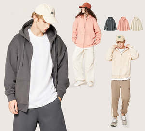 H5435 <b>Men</b> Clothing Custom High Quality Solid Color 430 Gsm Cotton Blends Fleece <b>Lined</b> Zip up <b>Hoodies</b> Unisex <b>Hoodies</b> - Product Image 5