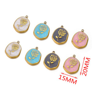 Breloques vintage en émail en forme de rose |   Pendentif en acier inoxydable plaqué or 18 carats PVD pour enfants, fabrication de bijoux |   Imperméable - Product Image 3