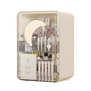 Desktop Makeup Organizer <b>Plastic</b> Cosmetic Storage Box With <b>Mirror</b> Large Capacity For Skincare And Lipstick Holder - Product Image 1