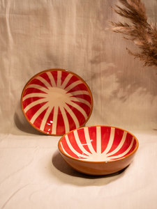 Cuenco de Cerámica de Gres de Alta Calidad con Rayas Rojas, Diseño Tribal Único, Acabado Craquelado, Apto para Horno y Microondas, Cocido a Alta Temperatura - Product Image 3