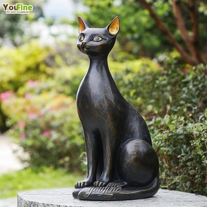 Statue de chat noir en bronze grandeur nature pour jardin, sculpture féline mystérieuse pour extérieur, décoration de jardin en fonte à <span class=keywords><strong>la</strong></span> cire perdue - Product Image 5