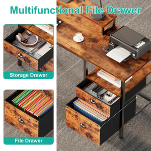 Reversible L Shaped <strong>Desk</strong> with <strong>UK</strong> Power Strip - Home Office Gaming <strong>Desk</strong> with File Drawer, 2 Monitor Stands &amp; Storage Shelves - Product Image 4