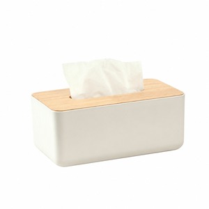 Caja de pañuelos minimalista con tapa de madera, rectangular, blanca, para el hogar, diseño práctico - Product Image 4