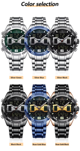 Montre sport pour homme POEDAGAR E103, double affichage analogique-numérique, quartz, étanche 3ATM, acier inoxydable - Product Image 5