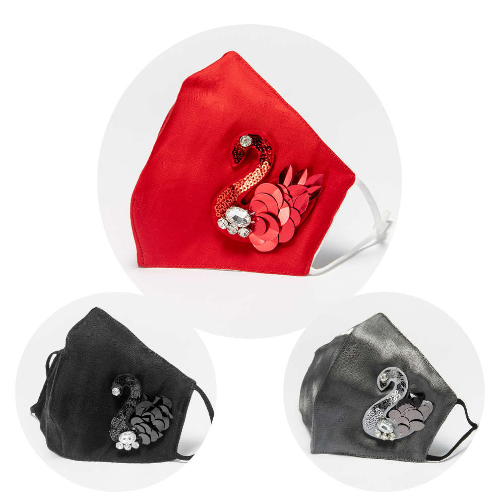 Hot Koop Rood Grijs Zwart Zacht Zijdeachtig En Glad Swan Borduren Gezicht-Masker Volwassen Vrouw Lady Elegante Partij Gezicht masker