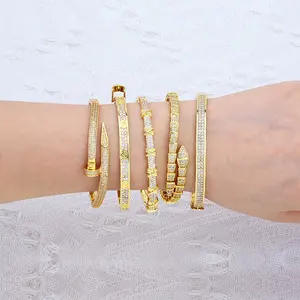 Jxx New Fashionable Design Zircon Stone Womans Bangle Chunky 24k Gold Plated Brass Bangles Bracelet For Women