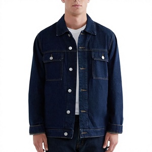 Chaqueta de Mezclilla Azul Oscuro para Hombre, Cuello Mao, Corte Regular, Transpirable, Informal, con Logotipo Frontal, Ropa de Trabajo de Invierno - Product Image 1