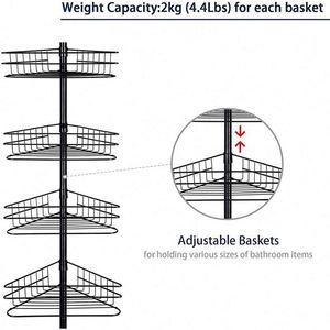 Black Metal Hotel Use Home Organizer Accessories Telescopic Shower Tension Pole Bathroom Caddy <b>Corner</b> <b>Storage</b> Rack 4 Layers - Product Image 6