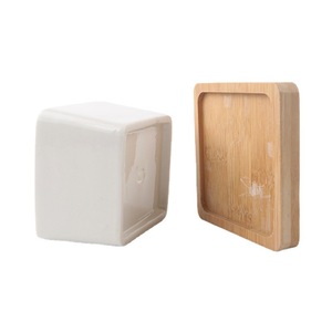 Pots de fleurs carrés en céramique blanche émaillée pour plantes succulentes, 6,7x6,7x4,5 cm, avec trou de drainage et plateau en <span class=keywords><strong>bambou</strong></span>, pour la maison, le bureau ou le sol, livraison directe - Product Image 6