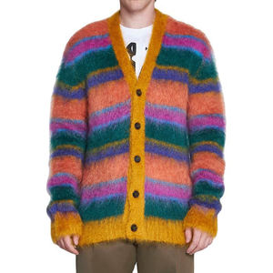 Pull pour hommes avec LOGO personnalisé OEM et ODM tricots en mohair pelucheux à manches longues tricotés hiver rayé cardigan en mohair pour hommes pull en tricot - Product Image 1