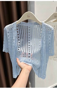 2025 nuovo Design Cardigan in maglia sottile traforata giacca da donna scialle maglieria stile spiaggia - Product Image 3