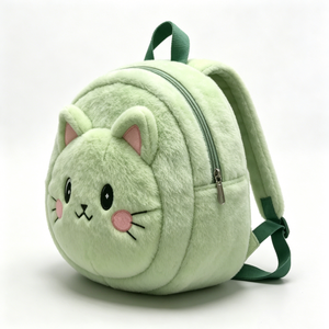 Customized <b>Cat</b> plush <b>backpack</b>,green <b>cat</b> face <b>backpack</b>,kids plush animal <b>backpack</b>,round <b>cat</b> <b>backpack</b>,soft fuzzy <b>cat</b> <b>backpack</b> - Product Image 6
