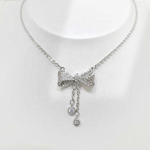 factory price plata 925 <b>silver</b> bridal dainty <b>necklace</b> wholesale choker valentine <b>rose</b> gold zircon bow charms <b>necklaces</b> for girls - Product Image 4