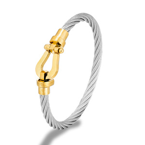 Stainless Steel Wire Rope <b>Bracelet</b> Horseshoe Magnetic Clasp Unisex Industrial Style <b>Bangle</b> Gold <b>Silver</b> Steel - Product Image 3