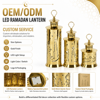 Lanterne LED islamique en acier inoxydable doré pour l'Aïd, porte-bougie en métal pour la décoration de table du Ramadan et de l'Aïd Moubarak