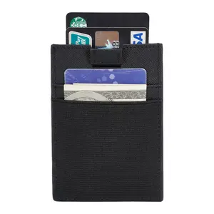 批发时尚设计定制标志十字纹皮革身份证夹带拉环超薄弹性皮革信用卡钱包