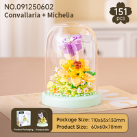 Blocs de construction tendance en forme de fleurs de Convallaria et de Michelia, jouets DIY pour bouquets éternels, ornement en dôme anti-poussière