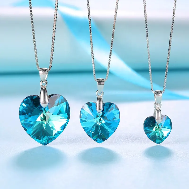 Kalung Perak Murni 925 Kristal, Perhiasan 2021 Hati, Kalung Perak Berkilau