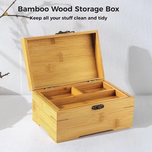 Grande Scatola Portaoggetti in Legno con Coperchio a Cerniera, Organizzatore a <span class=keywords><strong>2</strong></span> Scomparti in Legno di Bambù, Decorazione Naturale in Pino per Casa e Ufficio con Vassoio - Product Image 6