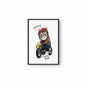 Printed Canvas Artwork: Cute Cat Riding Motorcycle, Perfect Personalized Wall Art,BLACK <b>FRAMED</b> CANVAS - Product Image 2