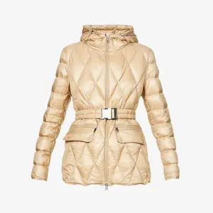 Chaquetas acolchadas con cinturón ajustable para mujer, chaqueta con capucha y logo personalizado, con relleno de rejilla de diamante