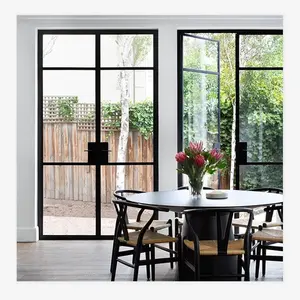 HOTIAN Portes en verre noir en acier avec grilles Design moderne Style français Portes battantes doubles à vendre