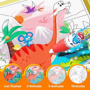 Journal de peinture à l'eau réutilisable pour enfants, journal de peinture à l'eau magique, reliure spirale, stylo à eau, thèmes de <span class=keywords><strong>contes</strong></span> de fées, animaux, dinosaures |   Non - Product Image 5